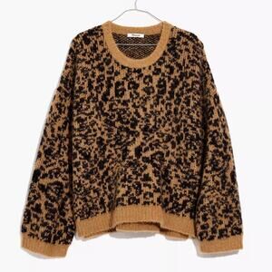 Madewell Oversized Crewneck Pullover Sweater in Leopard size XS